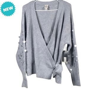Worthington Cardigan Women's Size Large Sweater Wrap Knit Sequins Gray NEW